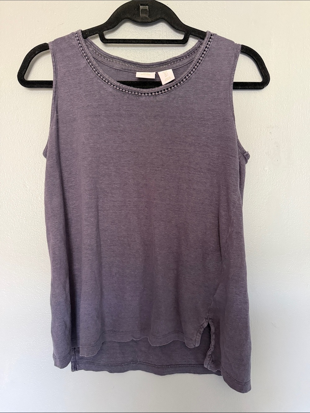St. Tropez West 100% Linen Crochet Neckline‎ Sleeveless Tunic Top Blue Small